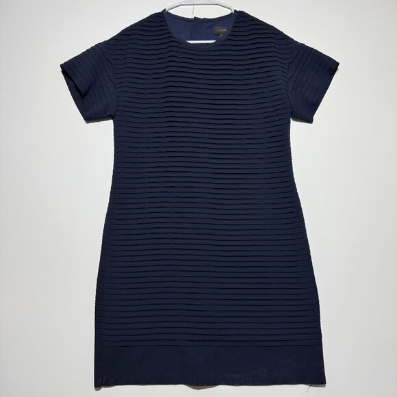 J. Crew Dresses & Skirts - J. Crew Navy Short Sleeve Pin Tuck Pleated Chiffon Fully Lined Shift Dress Size4